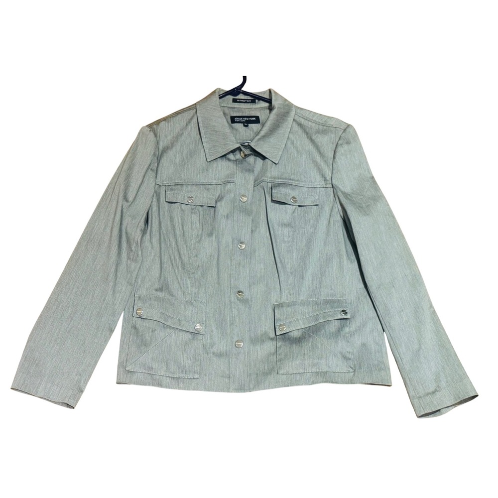 Jones New York Signature Utility Jacket Womens XL Gray Stretch Safari 4-Pocket